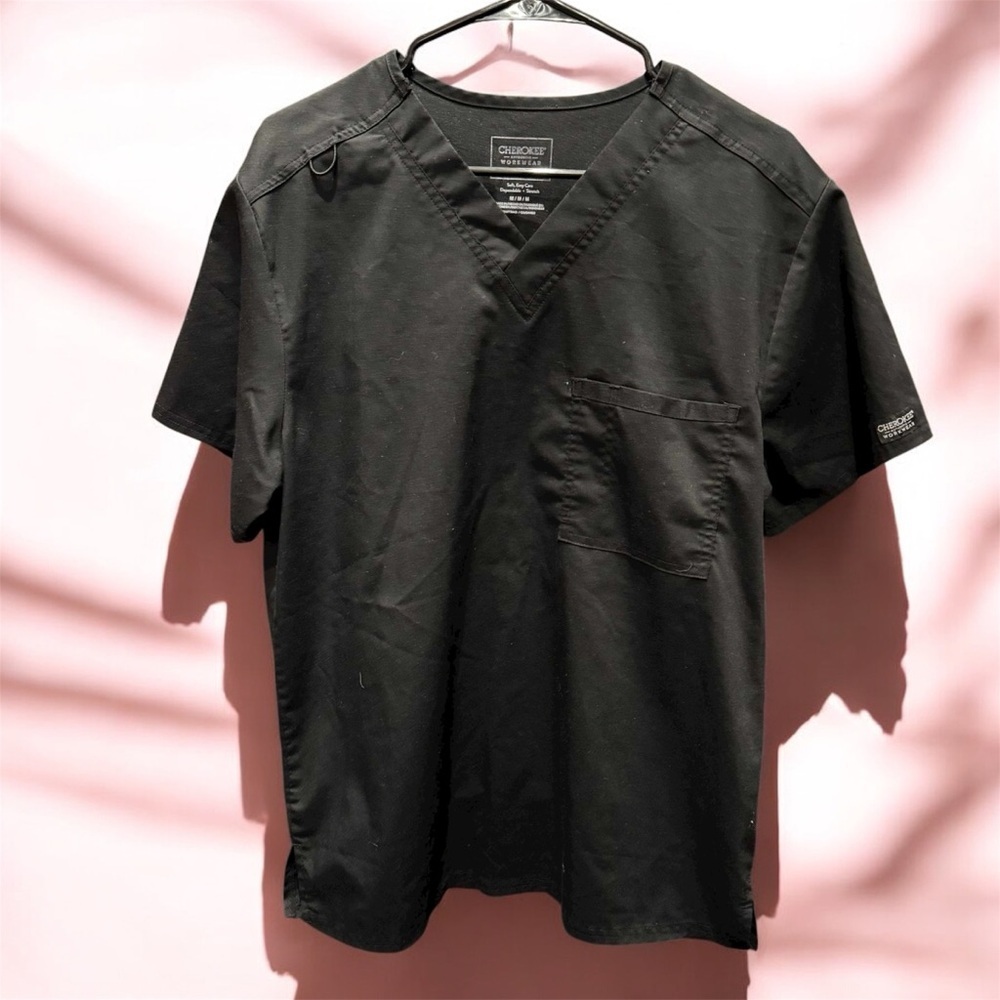 Cherokee figs scrub top Black Short Sleeve V-Neck MEDIUM with pockets